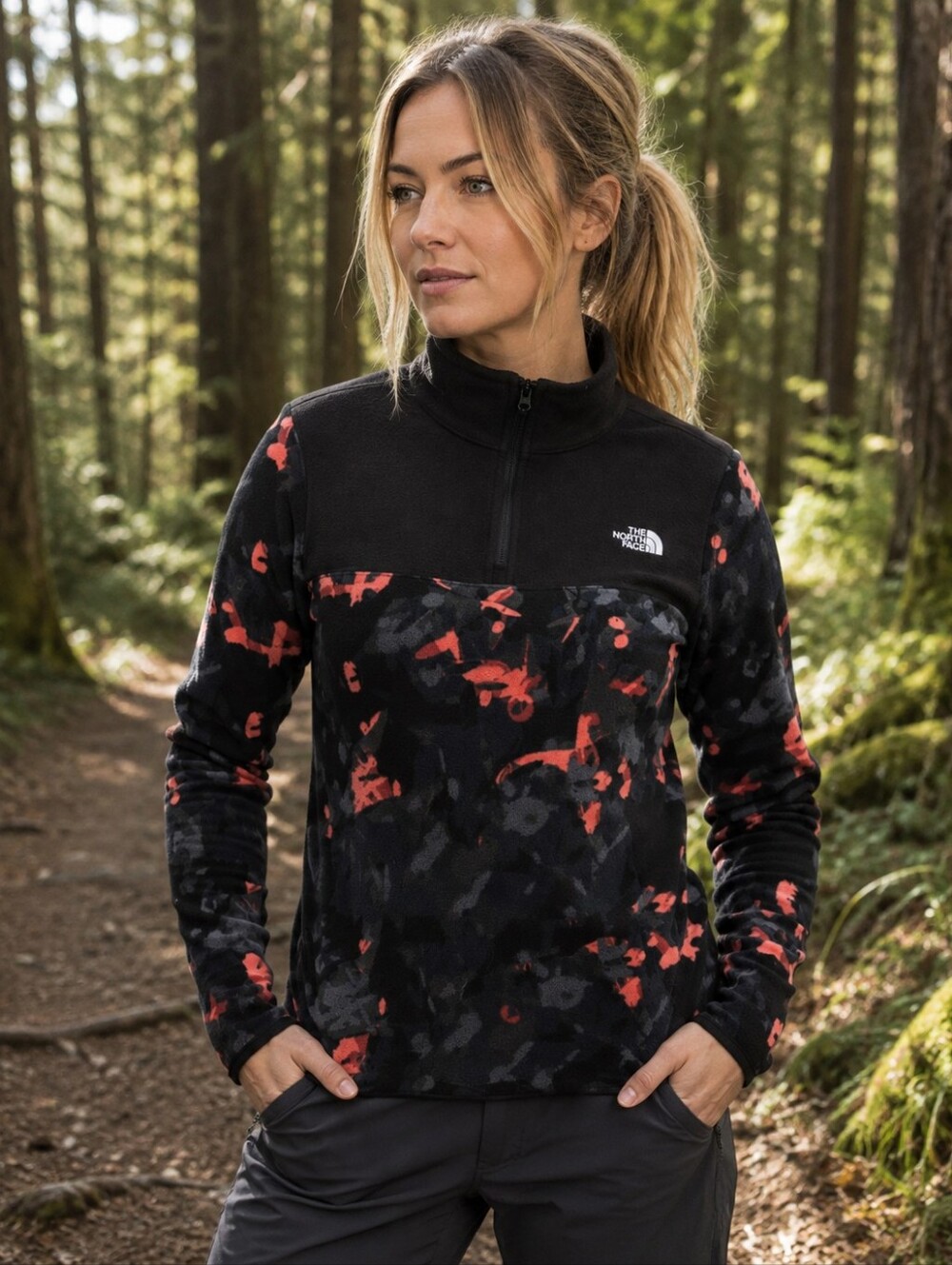 The North Face Women's Black & Orange Quarter-Zip Fleece Pullover Size Large